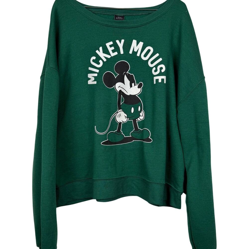 Disney Mickey Mouse Green Sweatshirt 2X Plus Oversized Cozy Streetwear